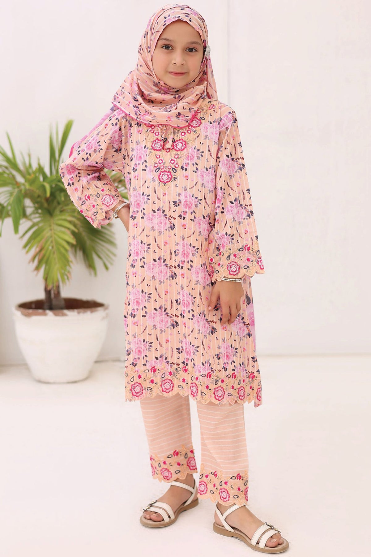 Shifa Girls By Suntex Stitched 3 Piece Summer Emb Lawn Collection'2024-D-01