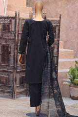 Sumi Stitched 3 Piece Self Cotton Jacquard Festive Suit-SCJ-02-Black