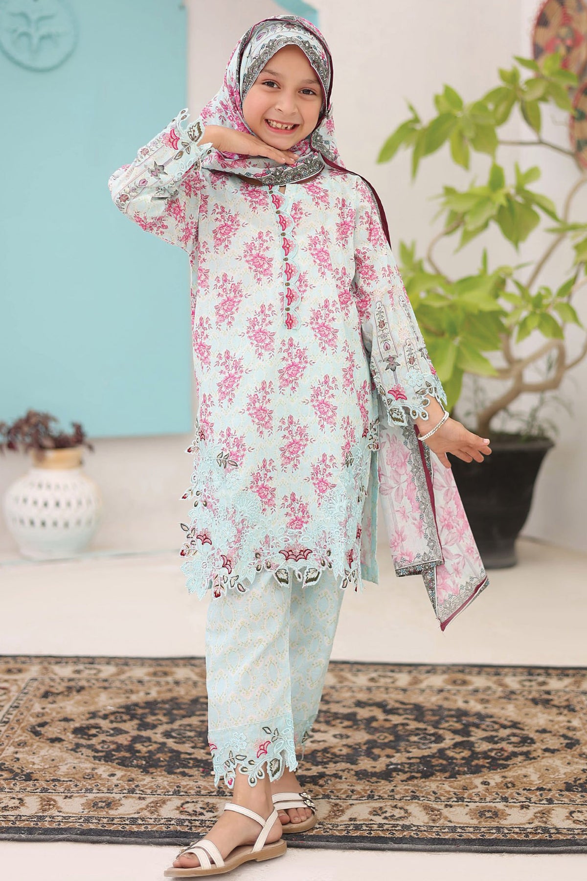 Shifa Girls By Suntex Stitched 3 Piece Summer Emb Lawn Collection'2024-D-02