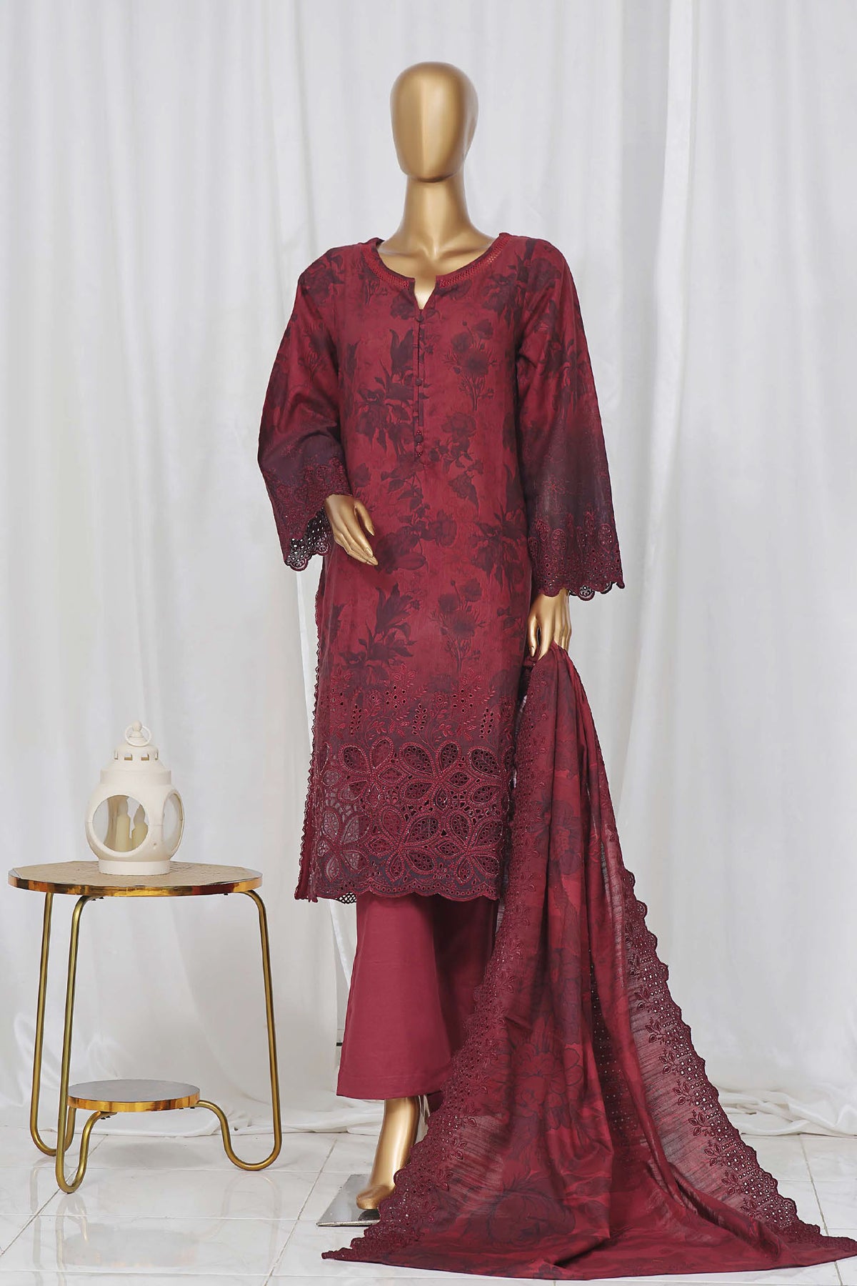 Sada Bahar Stitched 3 Piece Laser Cutwork Chinkankari Vol-01 Collection'2024-D-03-B-Maroon