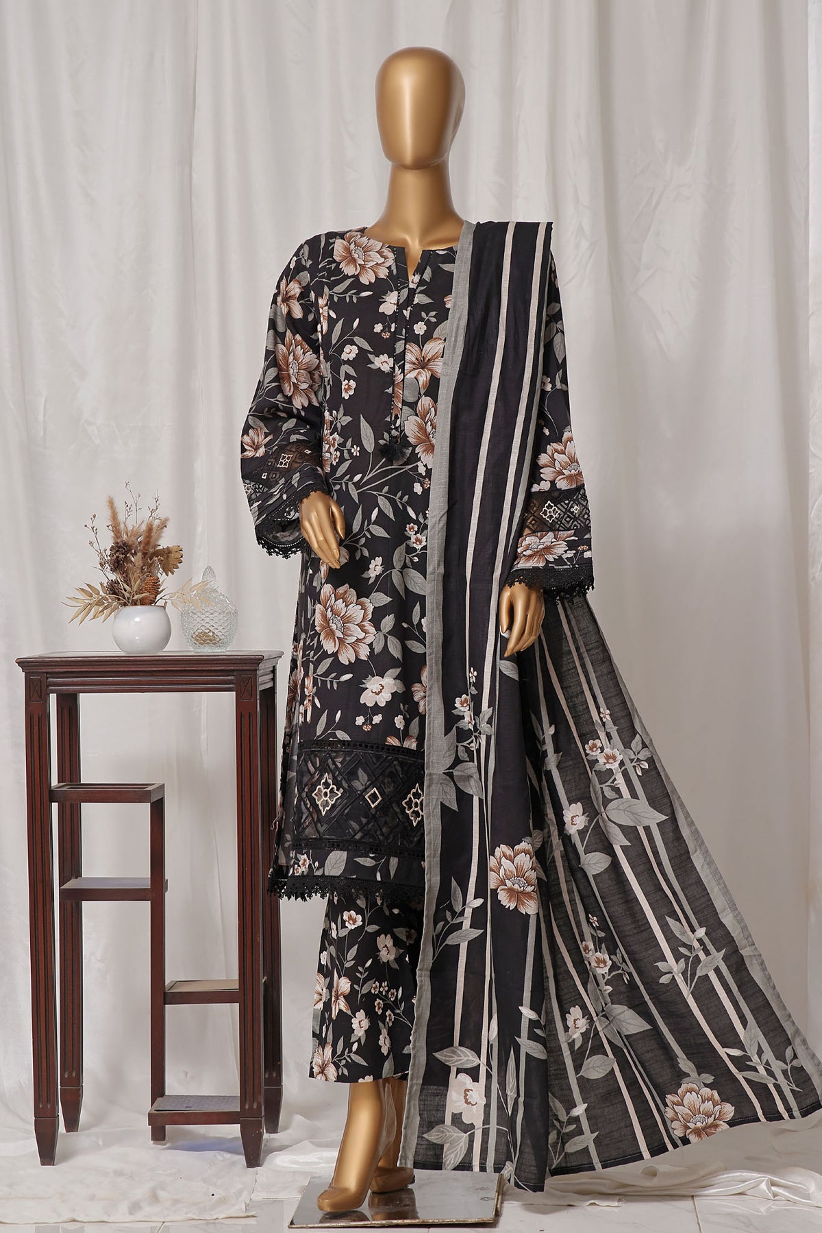 Rania By Sada Bahar Stitched 3 Piece Emb Khaddar Vol-01 Collection'2024-D-03-Black