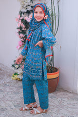 Shifa Girls By Suntex Stitched 3 Piece Emb Lacekaari Cutwork Collection'2025-D-03-Blue