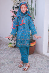 Shifa Girls By Suntex Stitched 3 Piece Emb Lacekaari Cutwork Collection'2025-D-03-Blue