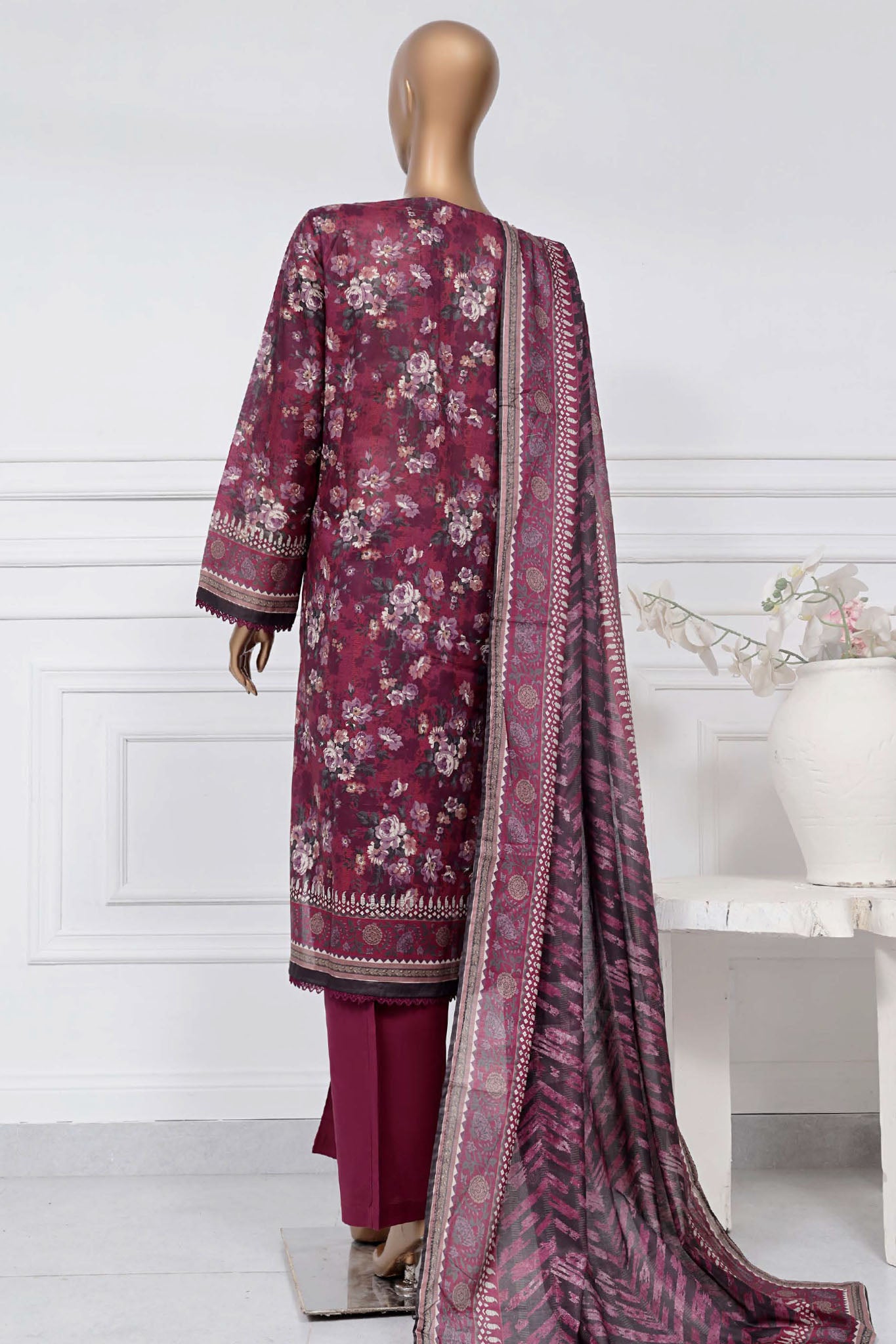 Sada Bahar Stitched 3 Piece Printed Lawn Vol-01 Collection'2025-D-03-Maroon