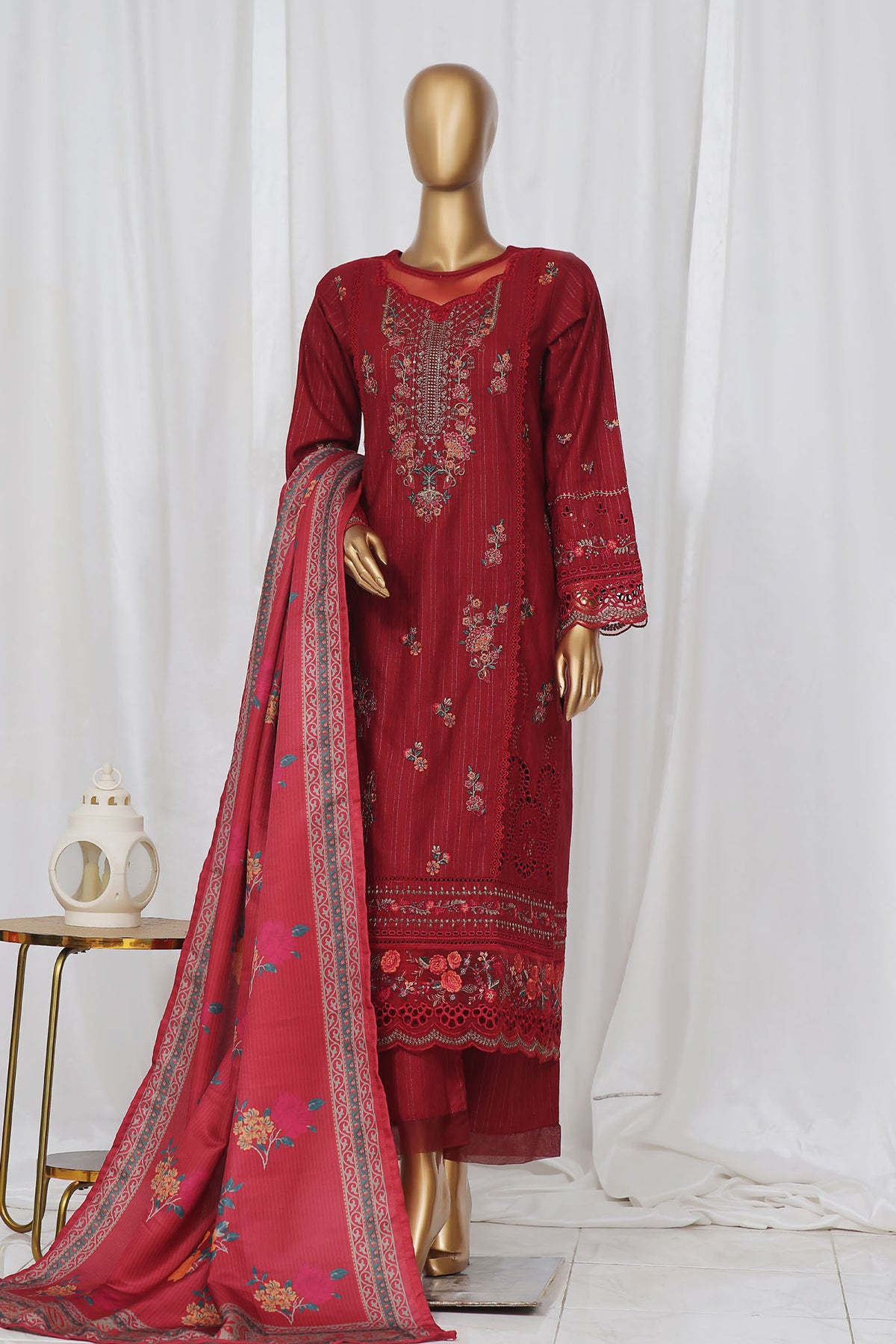 Sada Bahar Stitched 3 Piece Luxury Emb Khaddar Vol-02 Collection'2024-D-03-Maroon