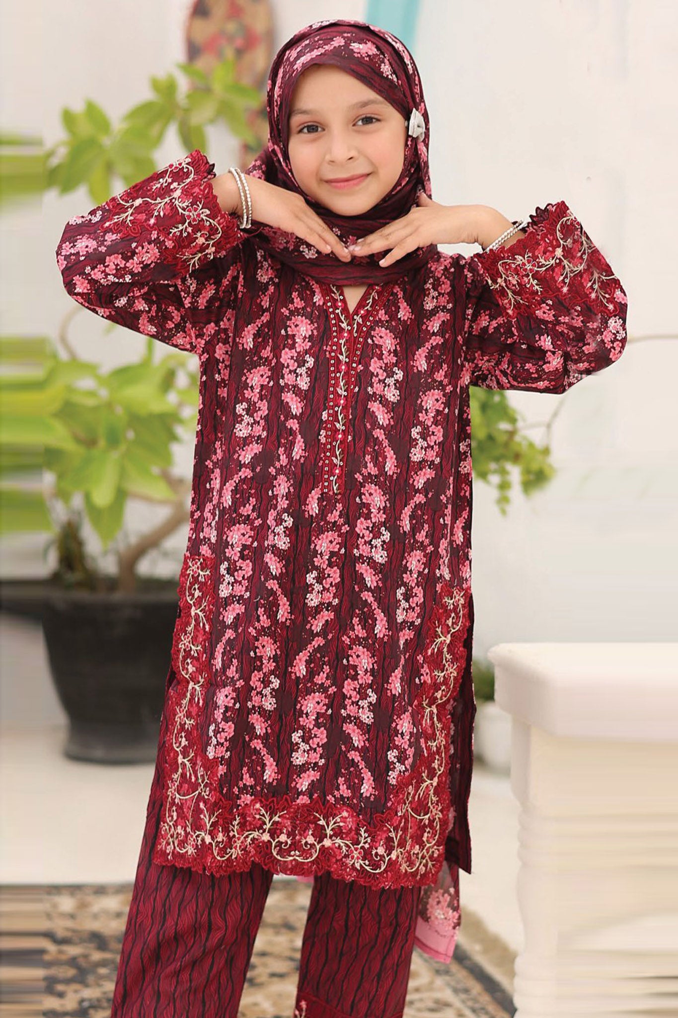 Shifa Girls By Suntex Stitched 3 Piece Summer Emb Lawn Collection'2024-D-03