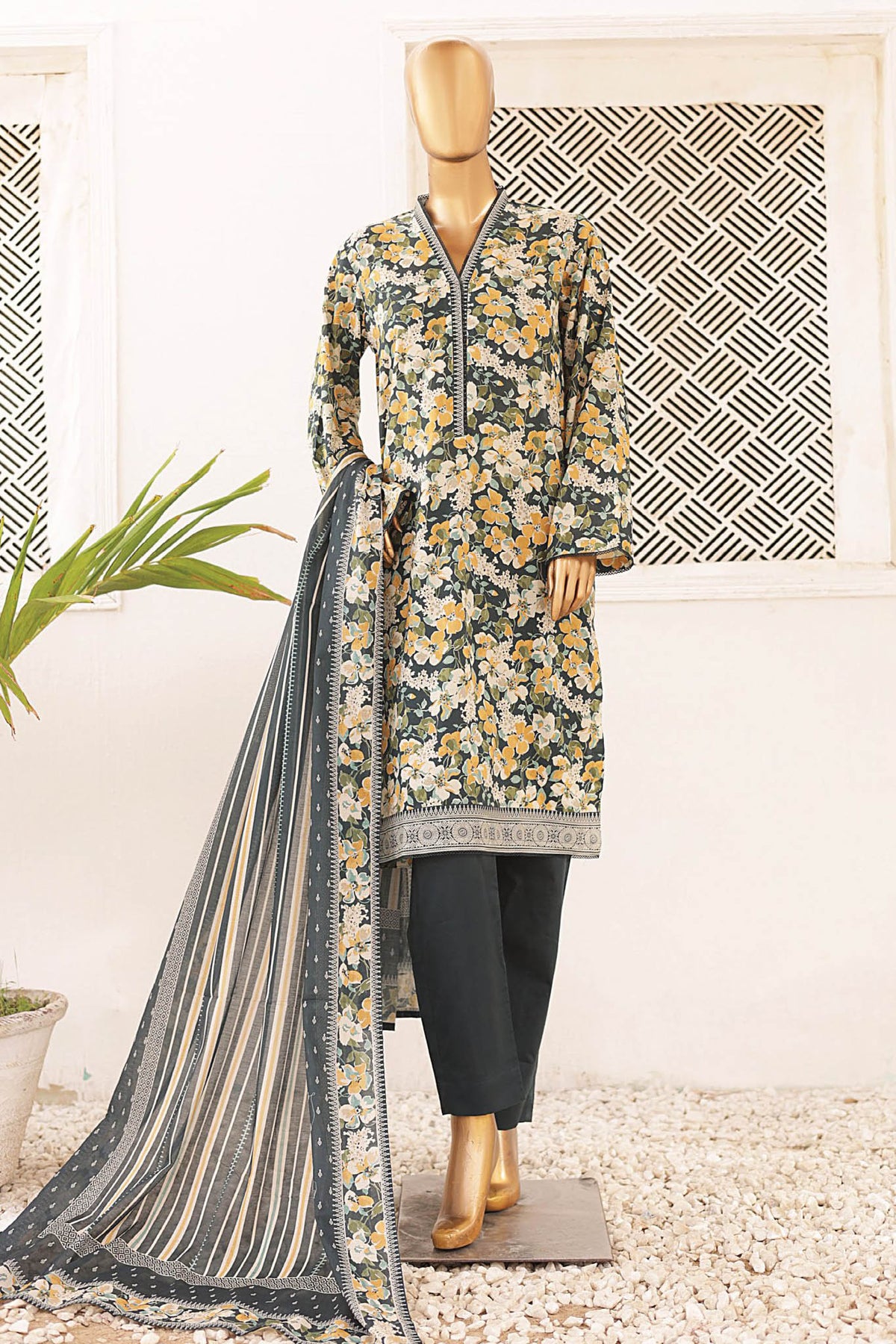 Bin Saeed Stitched 3 Piece Printed Lawn Collection'2024-SM-587-Green