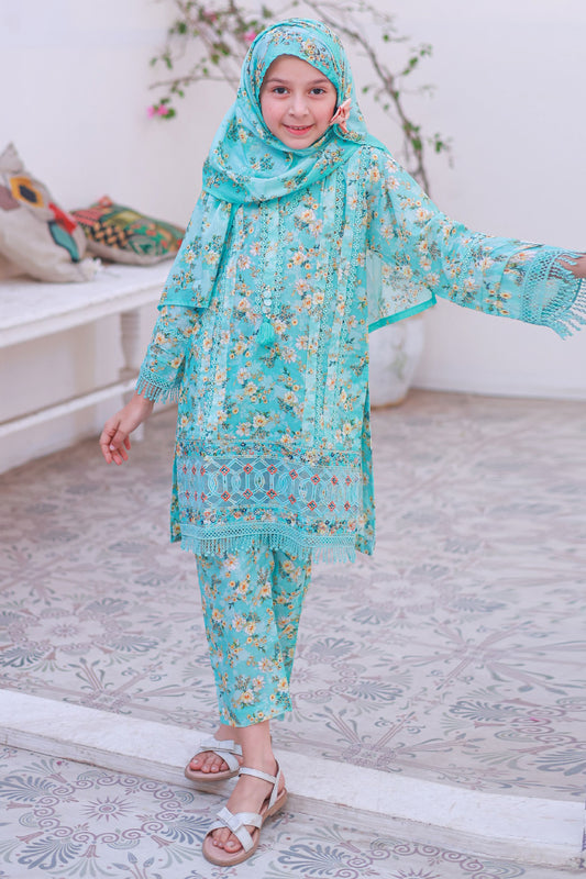 Shifa Girls By Suntex Stitched 3 Piece Emb Lacekaari Cutwork Collection'2025-SH-2511-Sky Blue