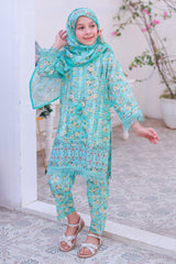 Shifa Girls By Suntex Stitched 3 Piece Emb Lacekaari Cutwork Collection'2025-D-04-Sky Blue