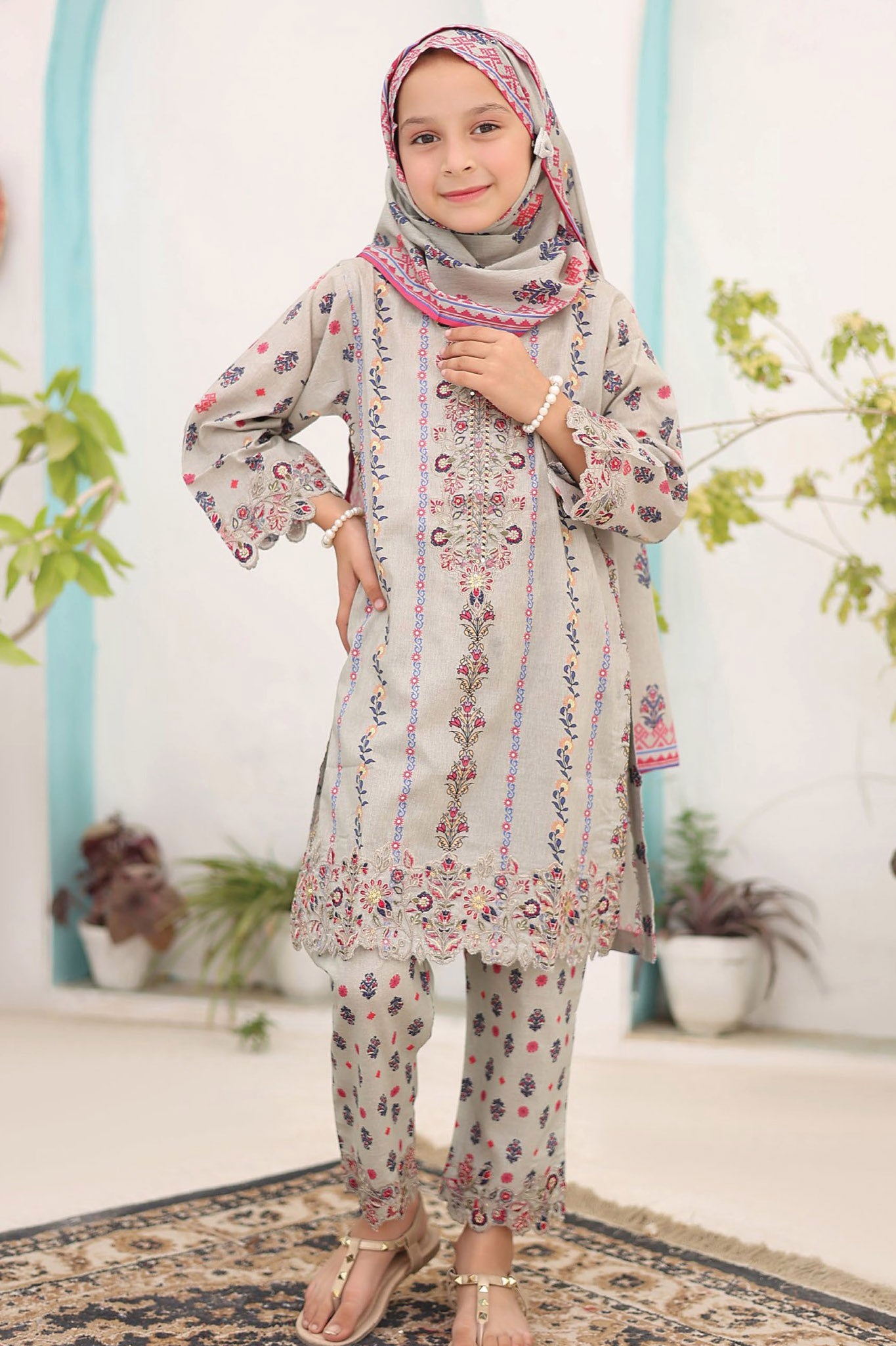 Shifa Girls By Suntex Stitched 3 Piece Summer Emb Lawn Collection'2024-D-04