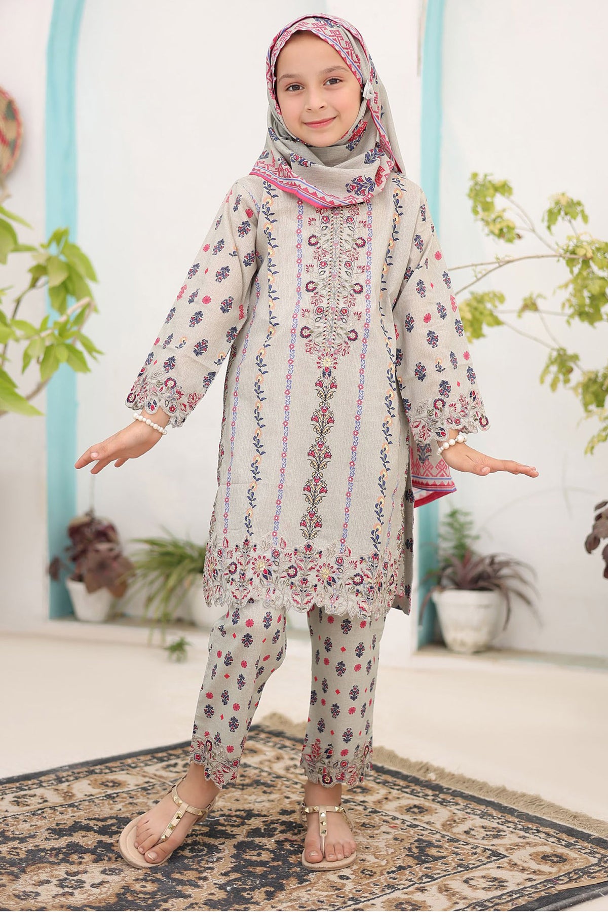 Shifa Girls By Suntex Stitched 3 Piece Summer Emb Lawn Collection'2024-D-04