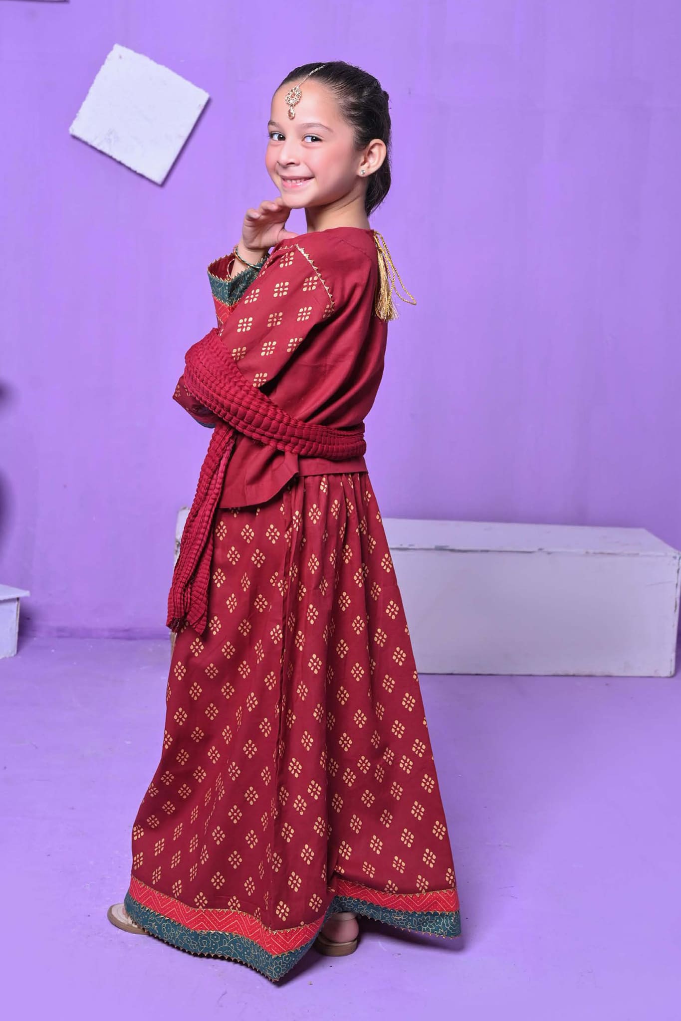 Shifa Girls by Suntex Fabrics Pret Kids 3 Piece Collection'2023-SH-2338-Maroon