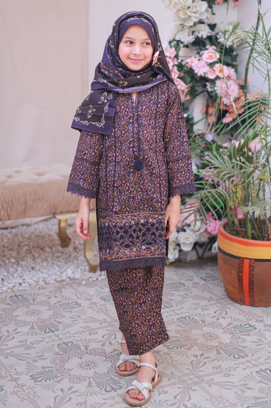 Shifa Girls By Suntex Stitched 3 Piece Emb Lacekaari Cutwork Collection'2025-OS-2507-Plum