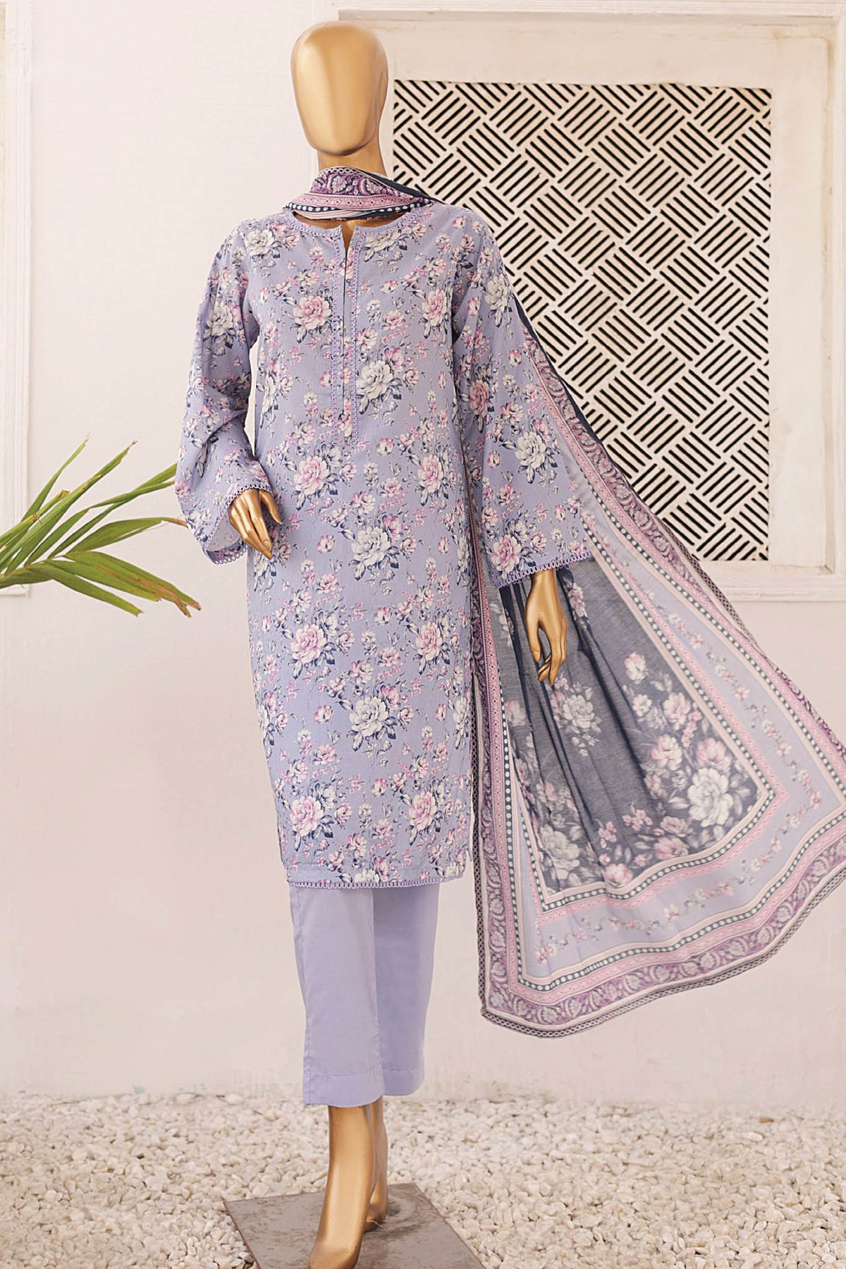 Bin Saeed Stitched 3 Piece Printed Lawn Collection'2024-SM-583-Lilac