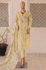 HZ Threads Unstitched 3 Piece Digital Printed Emb Lawn Collection'2024-TEC-935