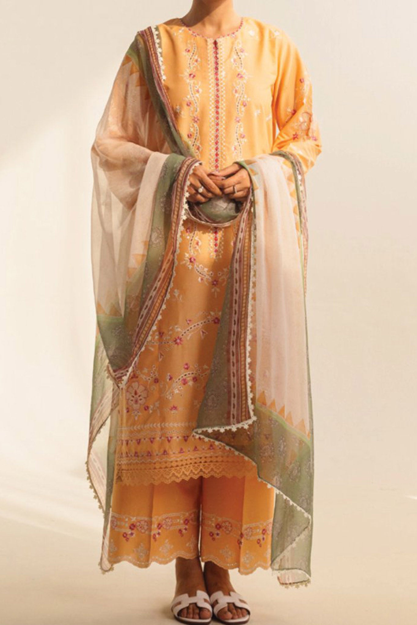 ZARA SHAH JAHAN - 3PC LAWN EMBROIDERED SHIRT WITH CHIFFON PRINTED DUPATTA AND TROUSER - HZG2294
