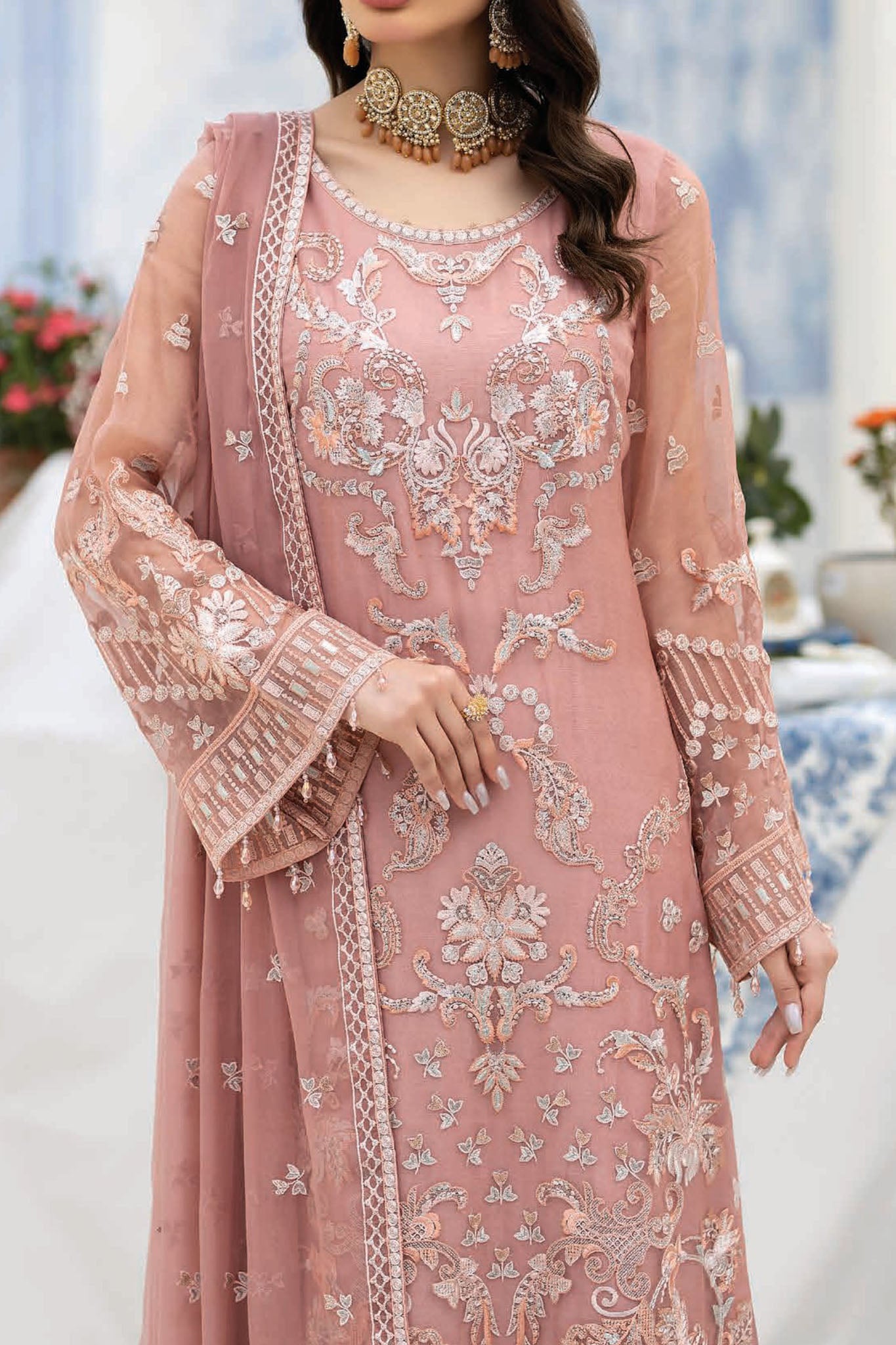 Aaraish By Lavish Premium Unstitched 3 Piece Luxury Formals Collection'2024-D-08-Peach