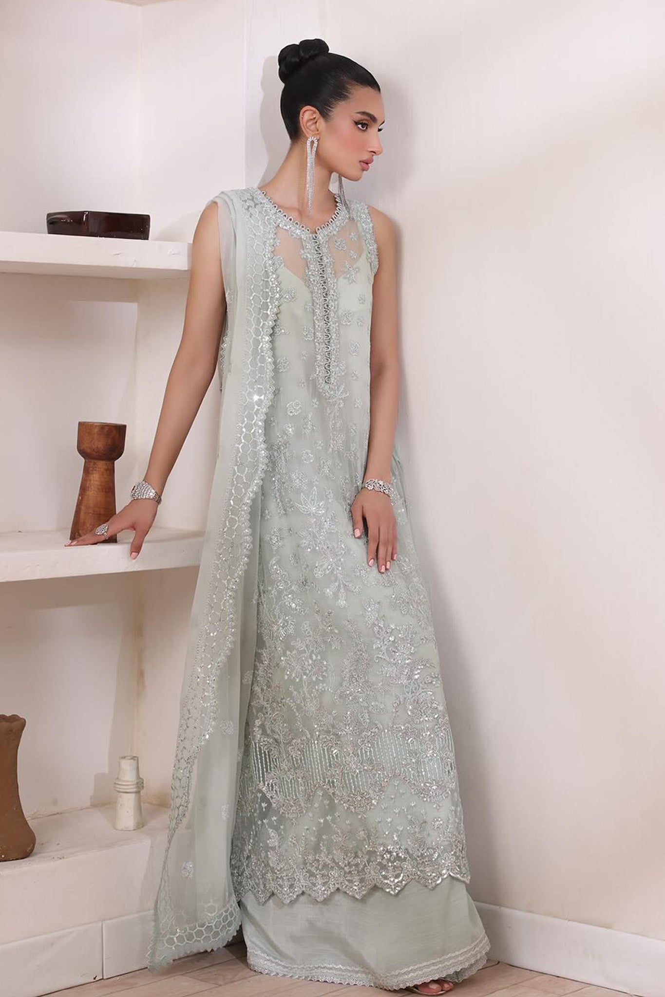 Chiffon De Luxe By Noor Saadia Asad Unstitched 3 Piece Luxury Formals Collection'2024-D-08-Sage