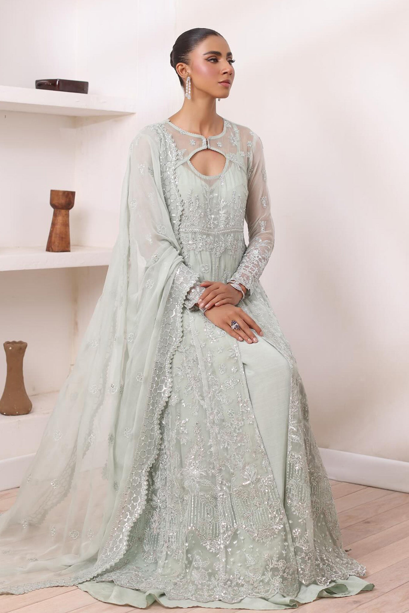 Chiffon De Luxe By Noor Saadia Asad Unstitched 3 Piece Luxury Formals Collection'2024-D-08-Sage