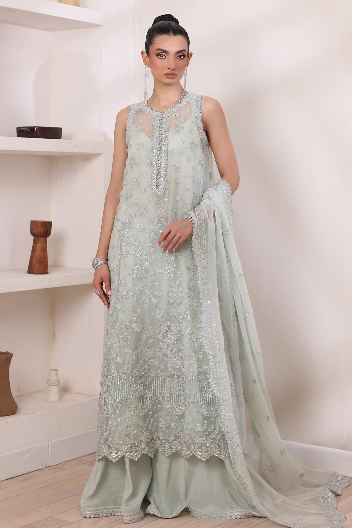 Chiffon De Luxe By Noor Saadia Asad Unstitched 3 Piece Luxury Formals Collection'2024-D-08-Sage