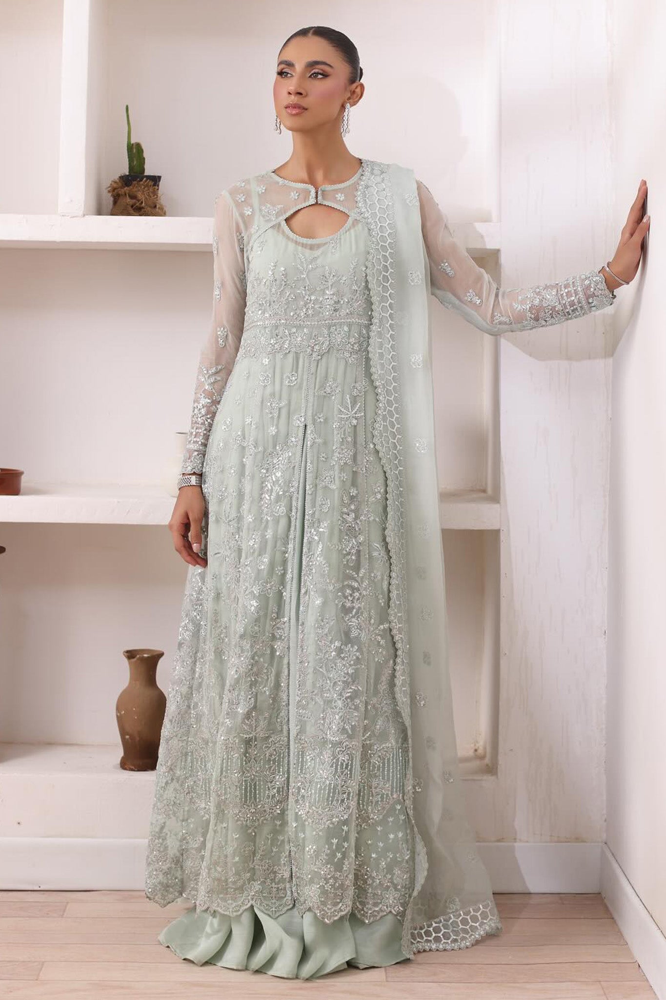 Chiffon De Luxe By Noor Saadia Asad Unstitched 3 Piece Luxury Formals Collection'2024-D-08-Sage