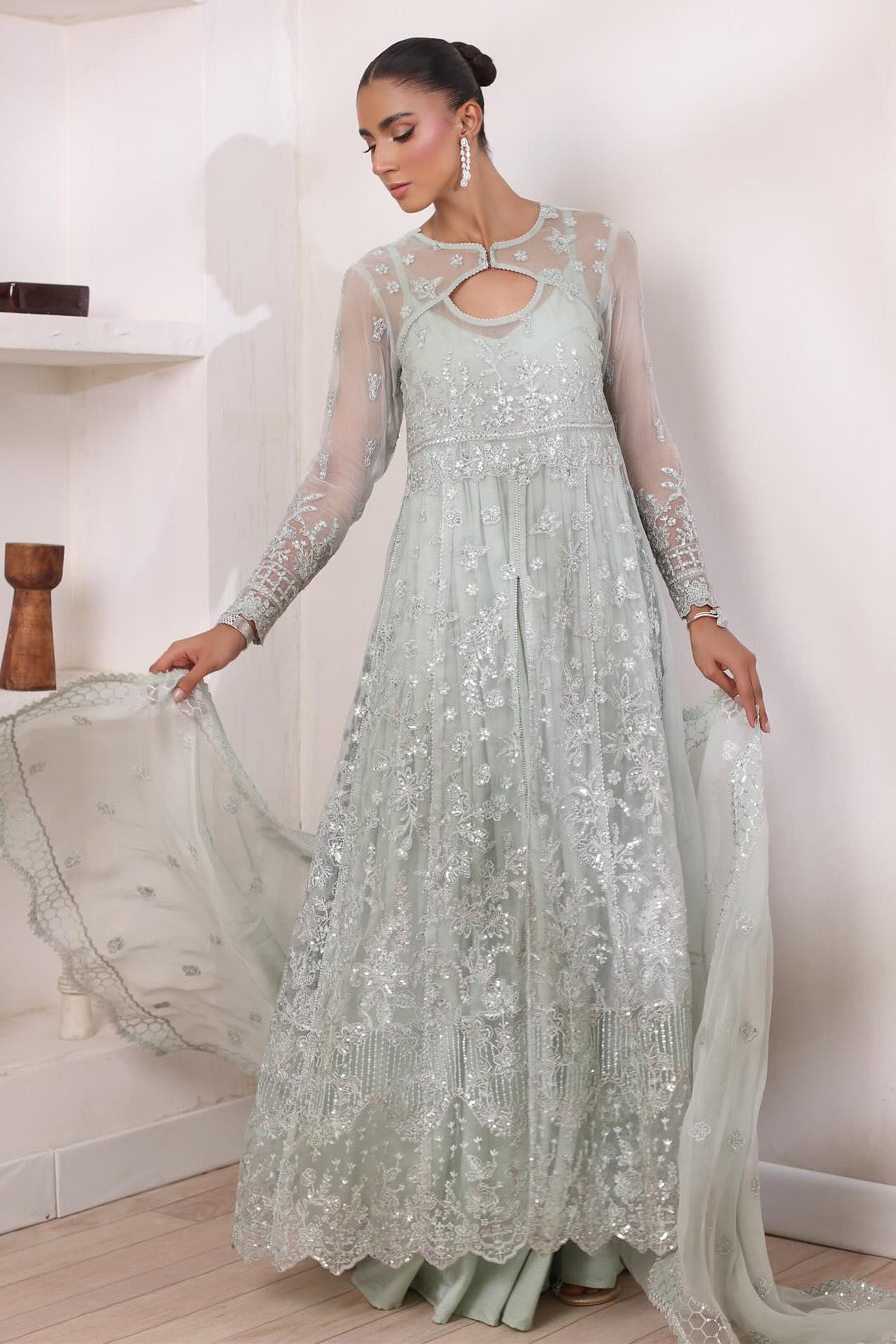 Chiffon De Luxe By Noor Saadia Asad Unstitched 3 Piece Luxury Formals Collection'2024-D-08-Sage