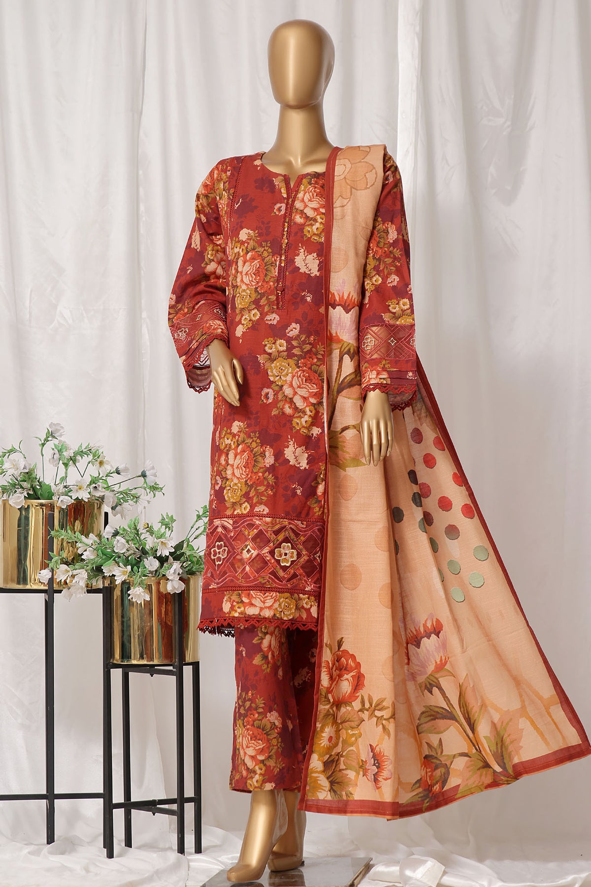 Rania By Sada Bahar Stitched 3 Piece Emb Khaddar Vol-01 Collection'2024-D-09-Rust