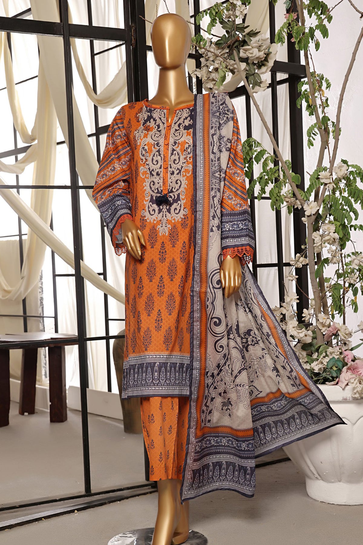 Sada Bahar Stitched 3 Piece Printed Lawn Vol-07 Collection'2024-D-2516-Orange