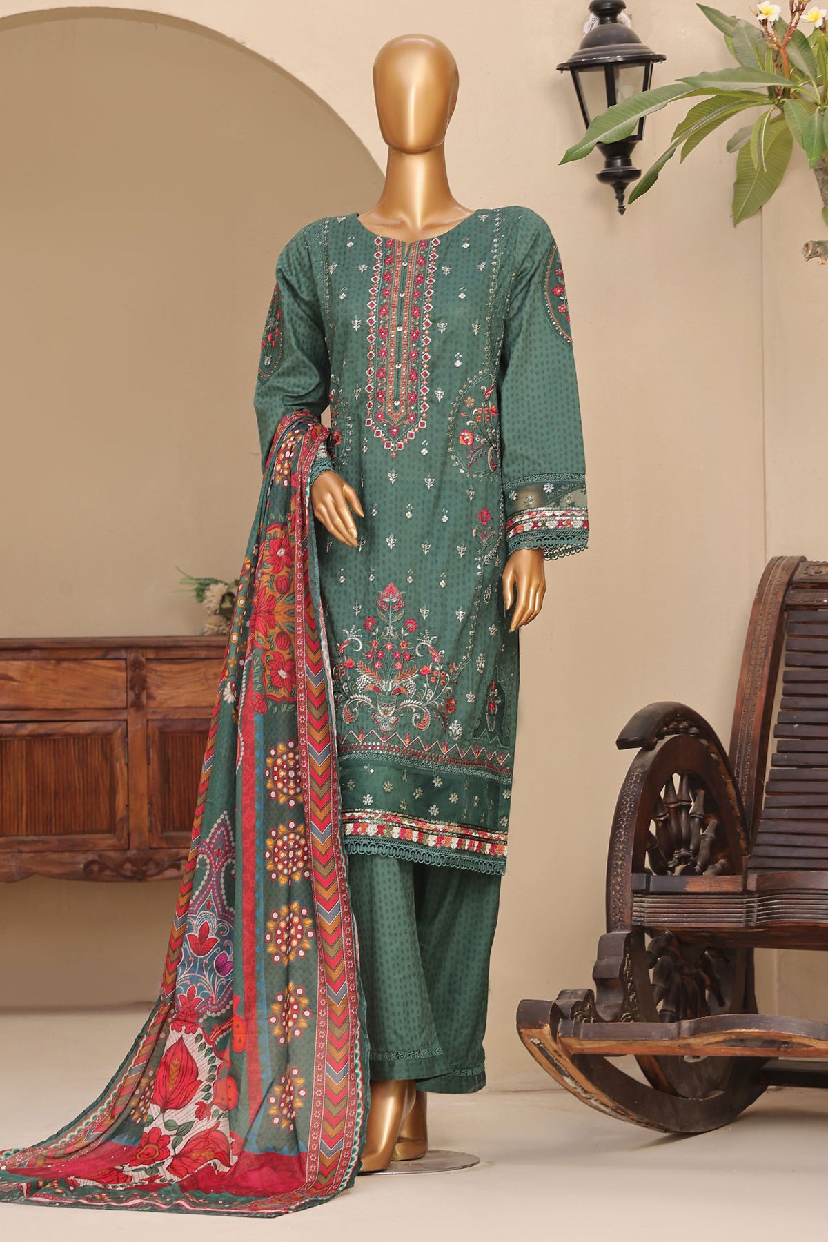 Sada Bahar Stitched 3 Piece Premium Emb & Printed Lawn Collection'2024-D-1060-Teal