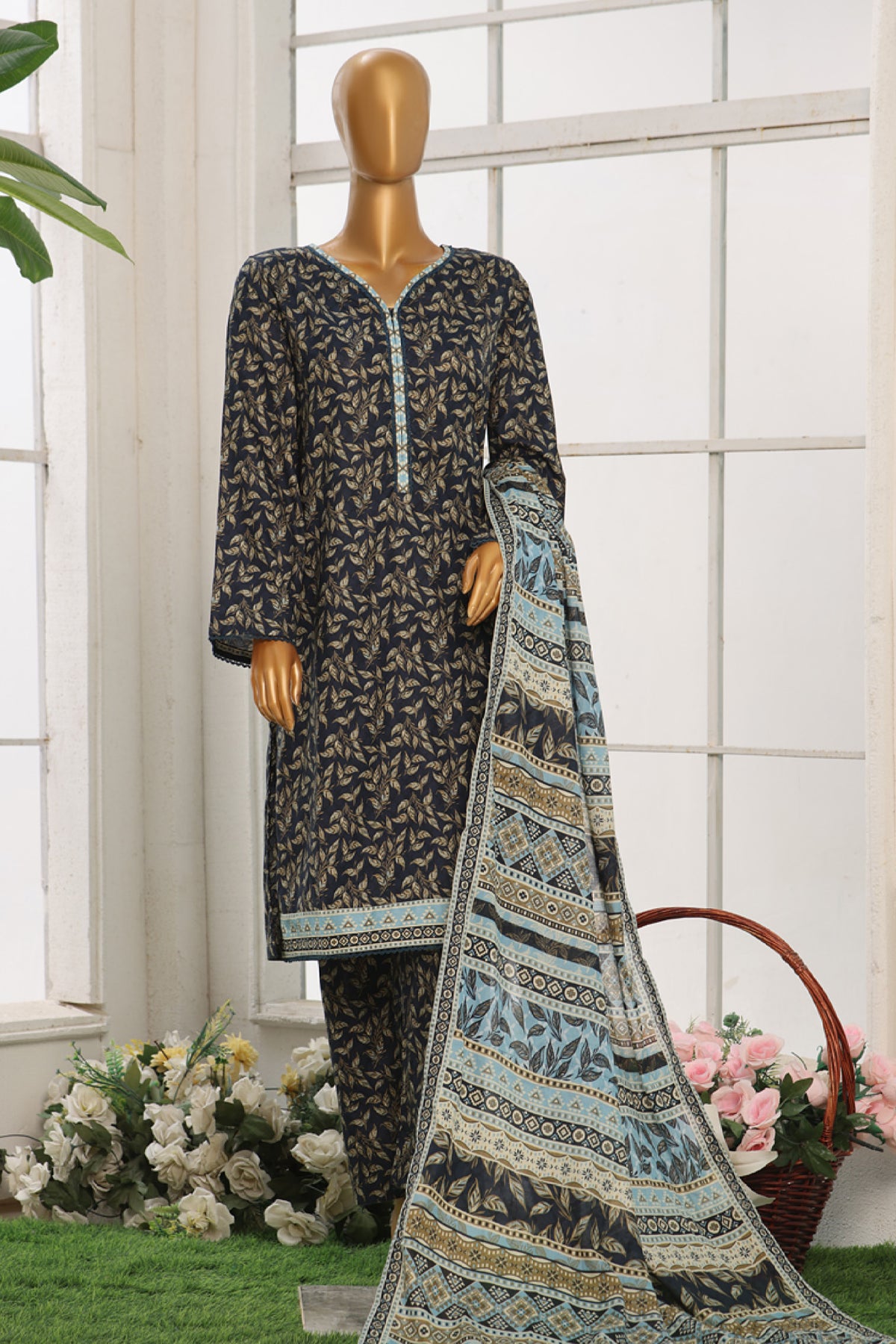 Bin Saeed Stitched 3 Piece Exclusive Cotton Vol-02 Collection'2024-WC-1075-Navy Blue