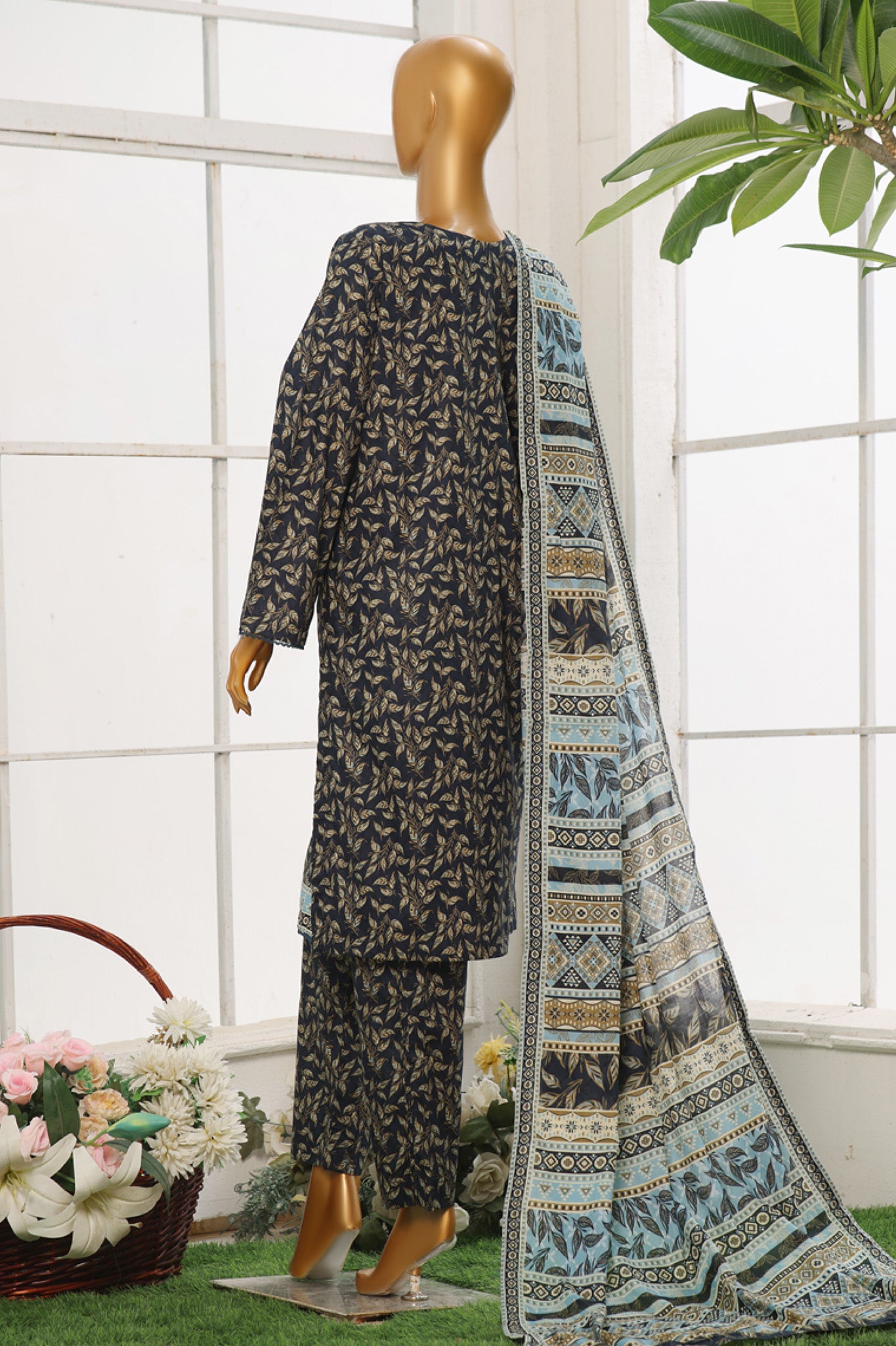 Bin Saeed Stitched 3 Piece Exclusive Cotton Vol-02 Collection'2024-WC-1075-Navy Blue