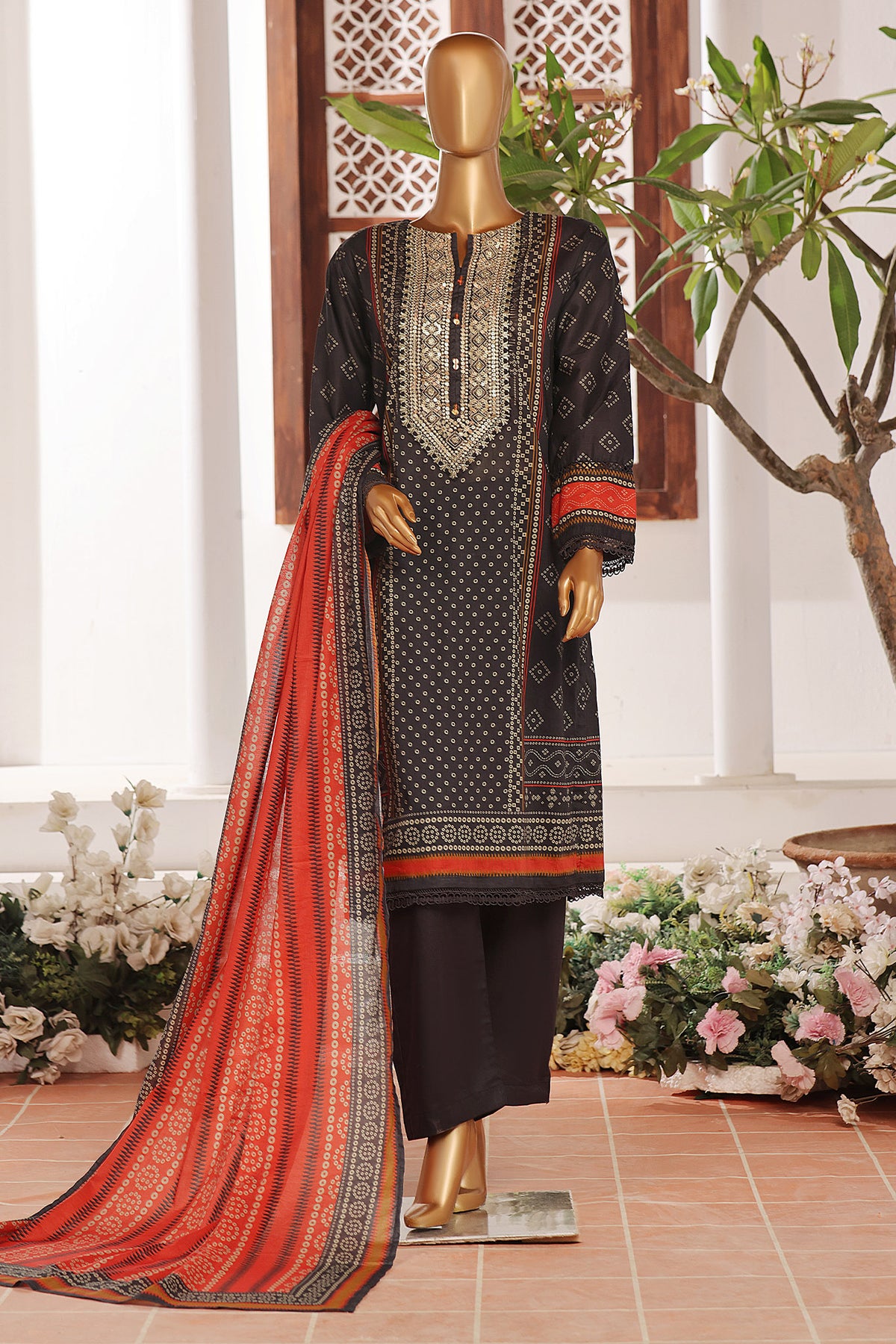 Sada Bahar Stitched 3 Piece Emb Summer Lawn Collection'2024-D-11491-Black