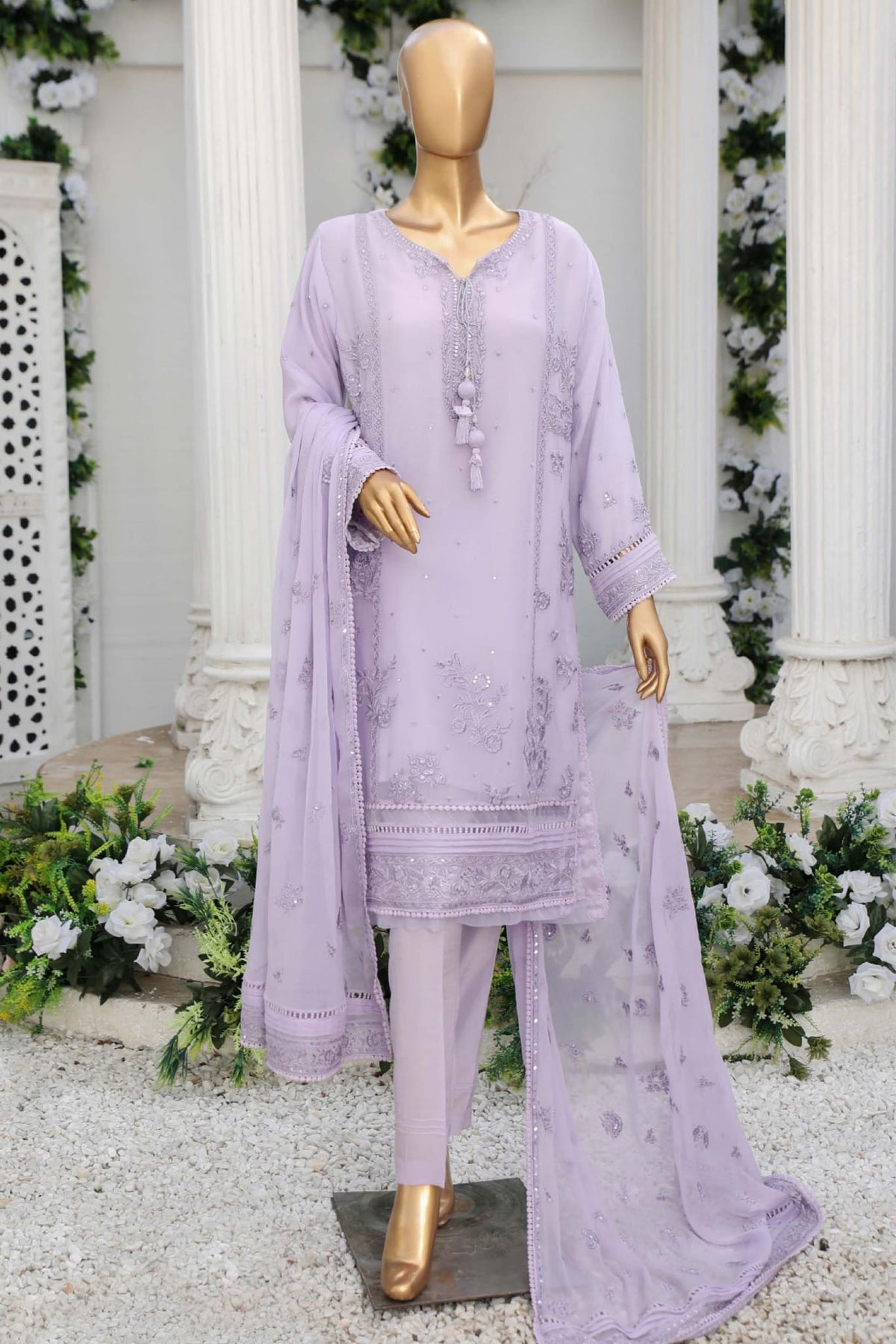 Hz Stitched 3 Piece Formals Chiffon Collection'2023-D-116-Lilac