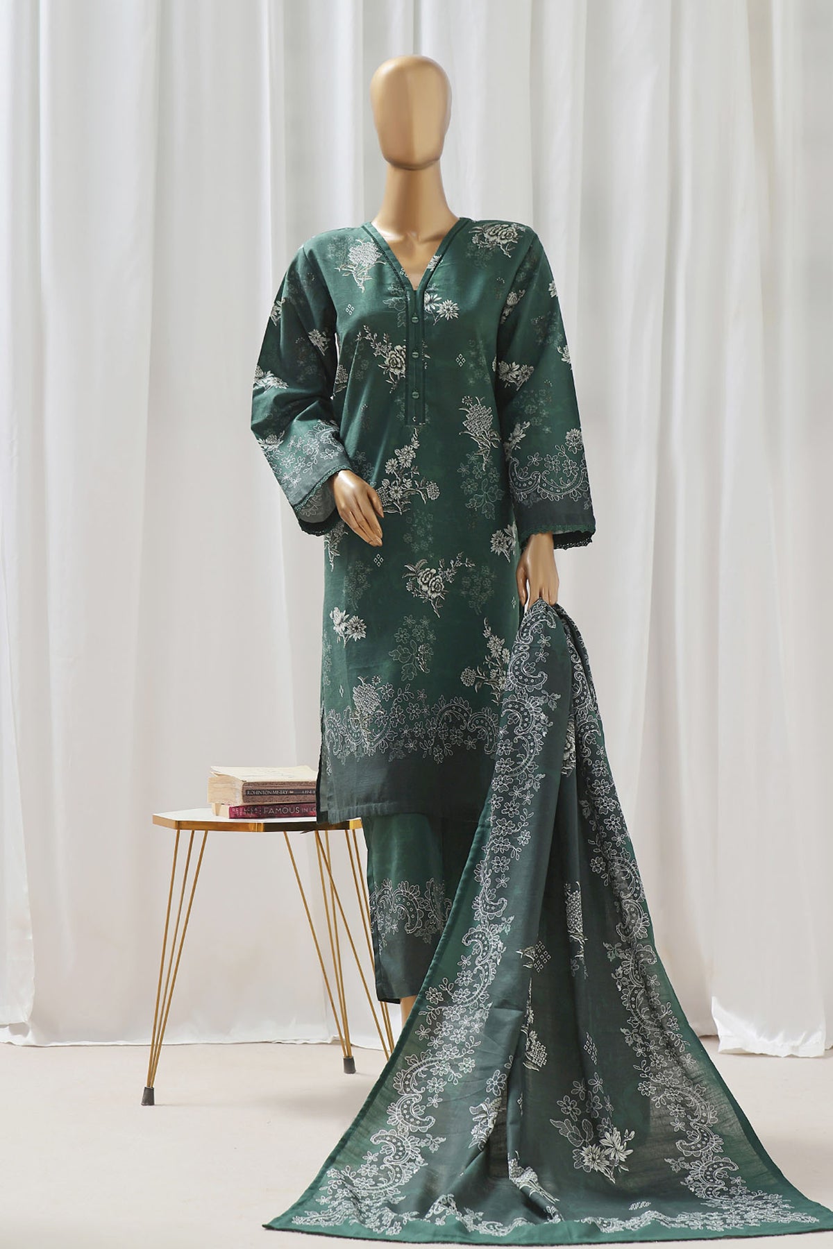 Sada Bahar Stitched 3 Piece Printed Khaddar Vol-02 Collection'2024-D-12-Green