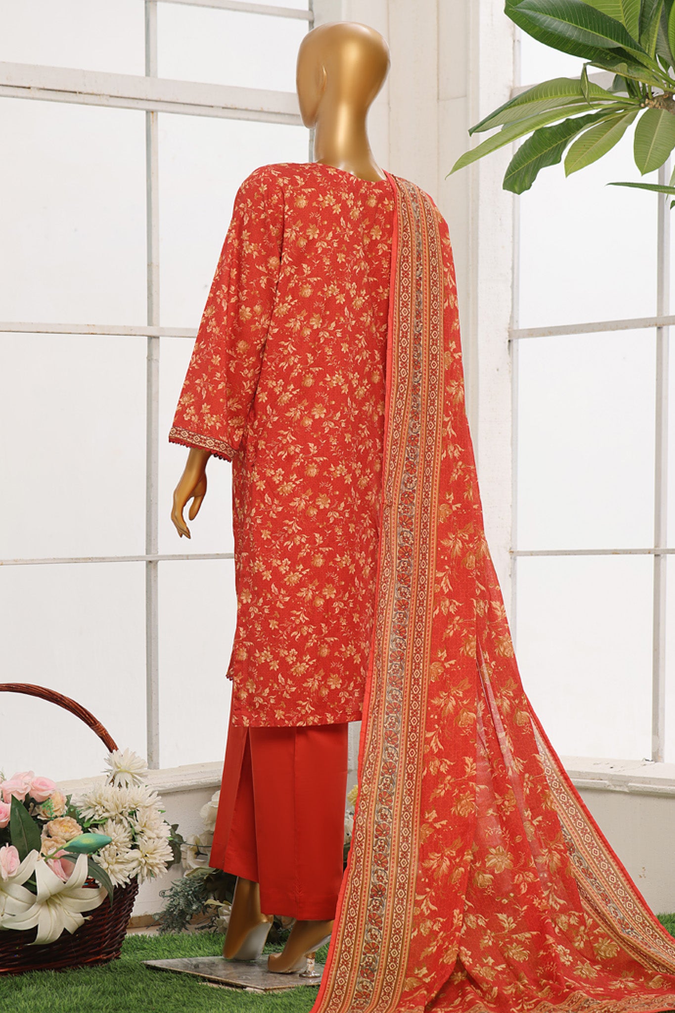 Bin Saeed Stitched 3 Piece Exclusive Cotton Vol-02 Collection'2024-WC-1068-Red