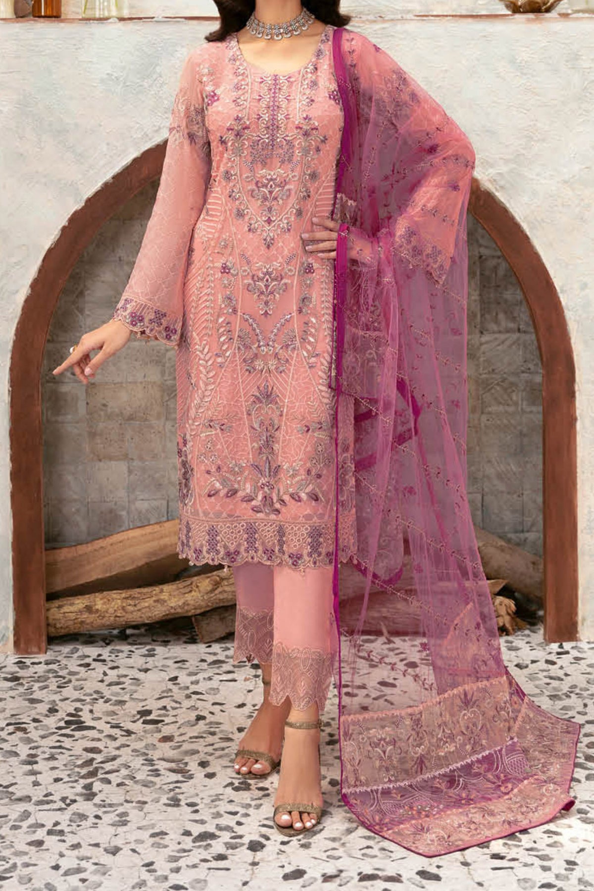Rangoon By Ramsha Unstitched 3 Piece Luxury Emb Chiffon Vol-12 Collection'2024-D-1201