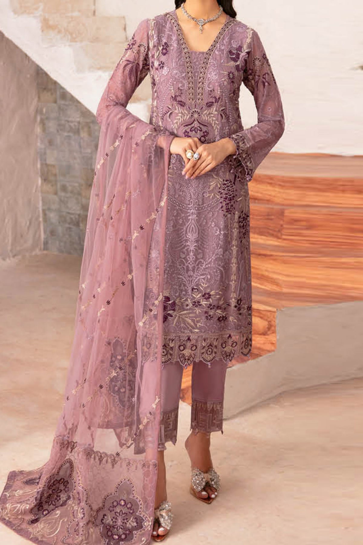 Rangoon By Ramsha Unstitched 3 Piece Luxury Emb Chiffon Vol-12 Collection'2024-D-1208