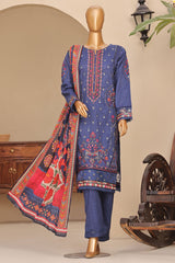 Sada Bahar Stitched 3 Piece Premium Emb & Printed Lawn Collection'2024-D-1233-Blue