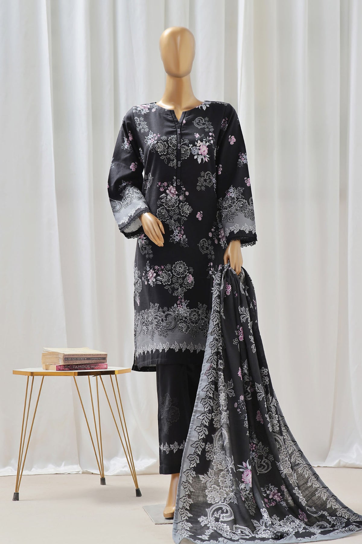 Sada Bahar Stitched 3 Piece Printed Khaddar Vol-02 Collection'2024-D-13-Black