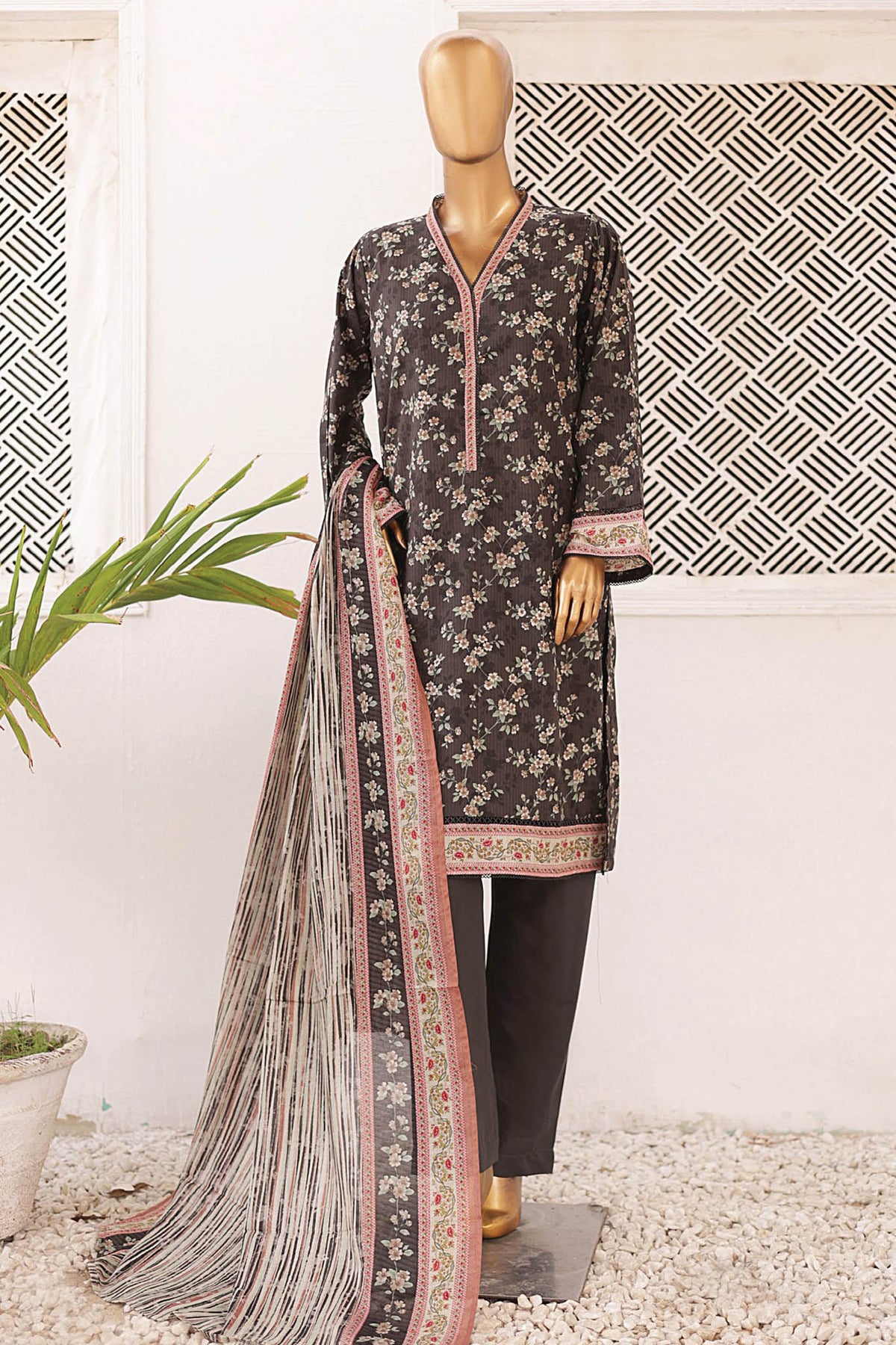 Bin Saeed Stitched 3 Piece Printed Lawn Collection'2024-SM-581-Black