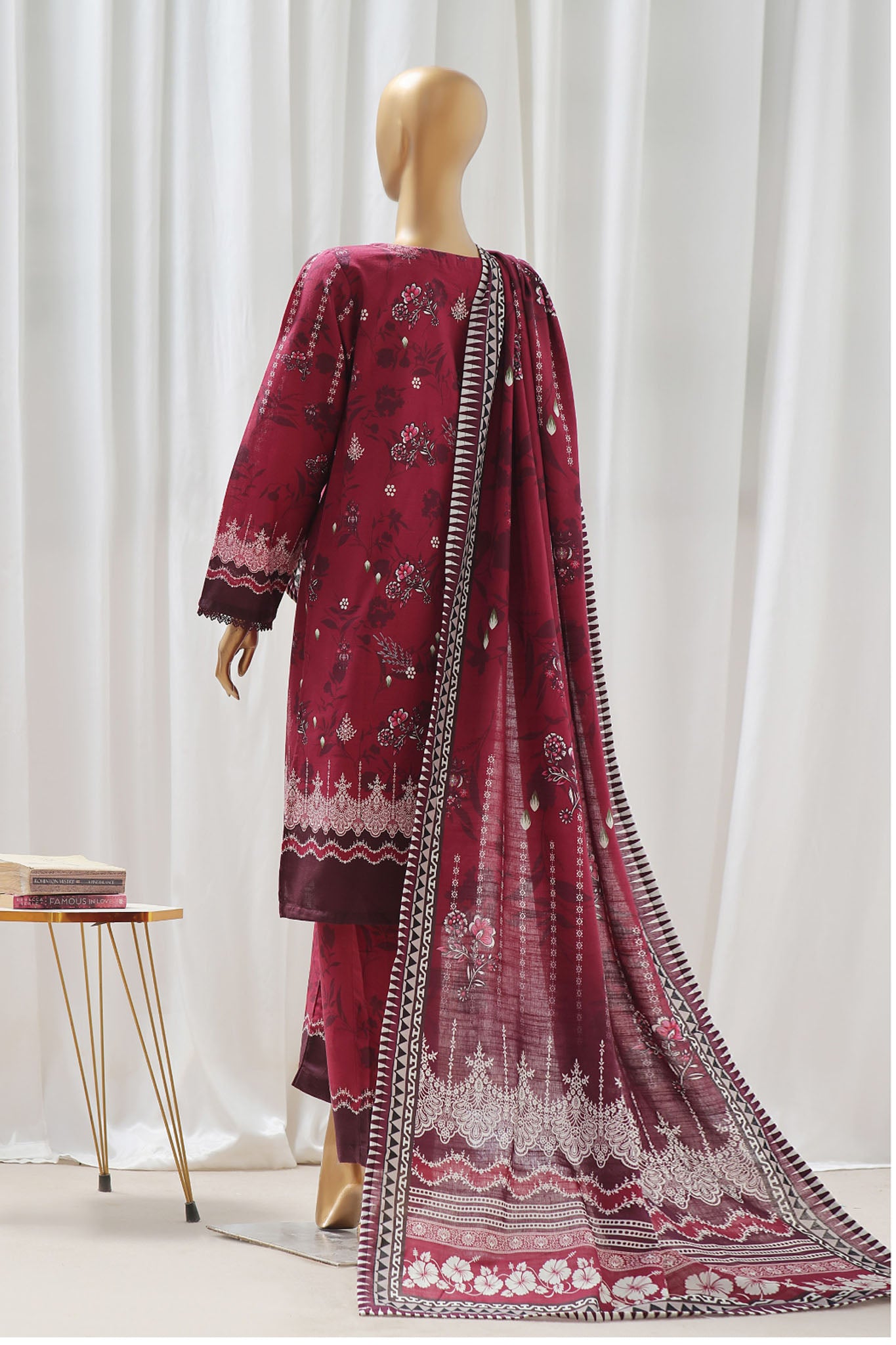 Sada Bahar Stitched 3 Piece Printed Khaddar Vol-02 Collection'2024-D-15-Maroon