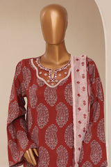 Raya By Sada Bahar Stitched 3 Piece Festive Emb Lawn Suit-D-1550-BROWN