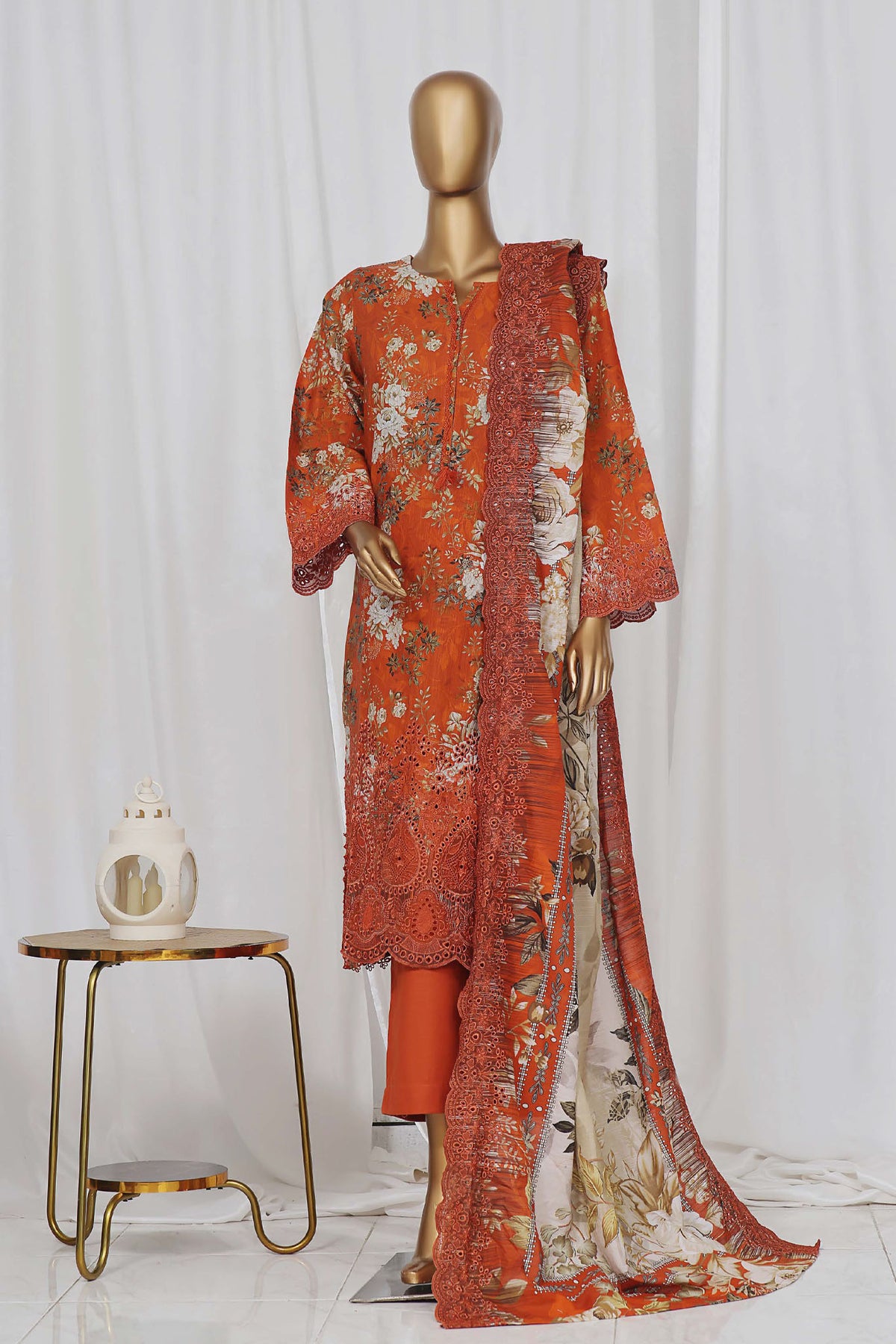 Sada Bahar Stitched 3 Piece Laser Cutwork Chinkankari Vol-01 Collection'2024-D-19-Orange