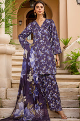 Sada Bahar Stitched 3 Piece Printed Lawn With Farshi Shalwar Suit-D-235-Purple