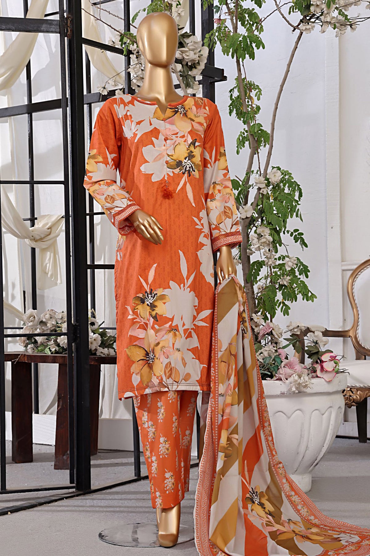 Sada Bahar Stitched 3 Piece Printed Lawn Vol-06 Collection'2024-D-2522-Orange