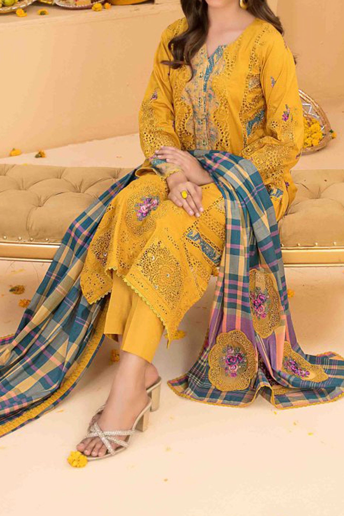 Zala By Tawakkal Unstitched 3 Piece Fancy Emb Lawn Collection'2024-D-2585