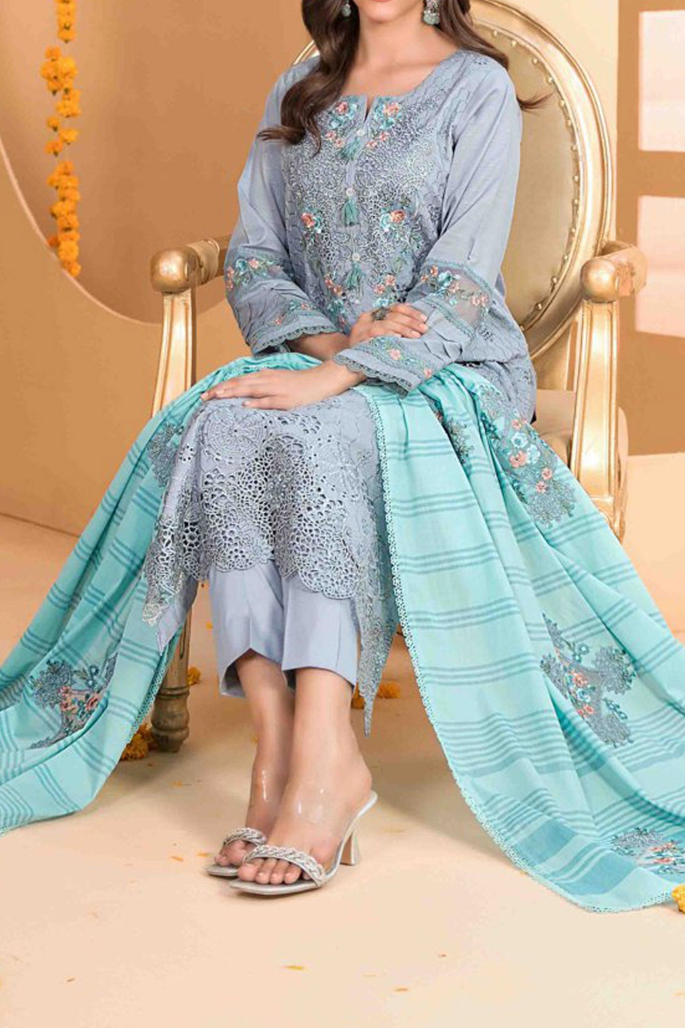 Zala By Tawakkal Unstitched 3 Piece Fancy Emb Lawn Collection'2024-D-2590