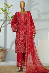 Bin Saeed Stitched 3 Piece Luxury Emb Lawn Suit-D-2704 RED