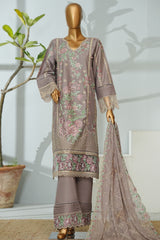 Bin Saeed Stitched 3 Piece Luxury Emb Lawn Suit- D-2755 GREY
