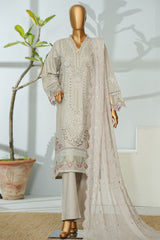 Bin Saeed Stitched 3 Piece Luxury Emb Lawn Suit- D-2758 GRAY